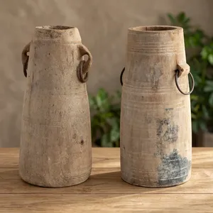 Vintage Wooden Long Milk Jug Flower Vase Planter Pot with Handles Handcrafted <b>Rustic</b> Decor for <b>Console</b> <b>Table</b> Entryway - Product Image 4