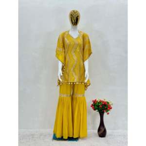 Conjuntos de mujer elegantes Ropa de fiesta Kaftan y Sharara con trabajo de secuencia de bordado elegante - Product Image 1