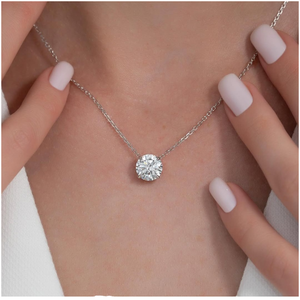 Collar de Lujo con Colgante de Moissanita de Corte Brillante, Chapado en Rodio sobre Oro Sólido de 14K, Certificado IGI, Cadena de Eslabones, para Compromiso - Product Image 4