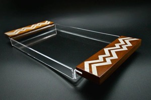 Plateau de service carré de luxe pour l'Aïd Ramadan, à un seul niveau, avec incrustation de nacre, base en acrylique, fait main, classique - Product Image 3