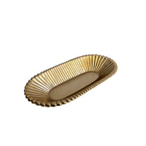 Accessoires pour la maison, plateau décoratif, plat de luxe, décoration de dessert, centre de table, finition couleur or, forme de feuille, assiette décorative - Product Image 2