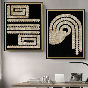 Peinture artisanale en gros, mosaïque géométrique en nacre noire, art décoratif de luxe, tableau mural pour salon moderne - Product Image 3