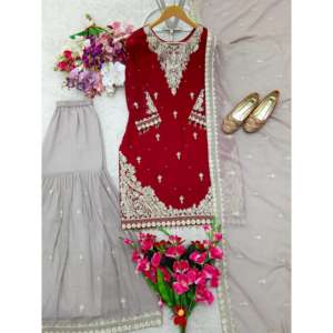 Conjunto de Traje de Fiesta Elegante para Mujer con Top Plazzo y Dupatta - Product Image 6