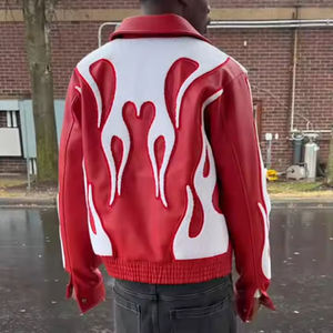 Blouson moto en cuir PU respirant de style décontracté et populaire, avec col, brodé, effet délavé, haute qualité pour l'hiver - Product Image 3