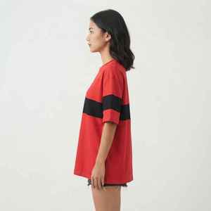 Women's Red <b>Black</b> Color Block <b>T</b>-<b>Shirt</b> Short <b>Sleeve</b> O-Neck Loose Fit Casual 100% Cotton Breathable Custom Logo Spring wear - Product Image 5
