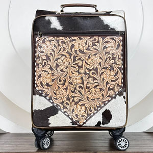 Wholesale Hand Tooled Cowhide Leather Luggage Bags Hot Selling Genuine Leather <b>Trolley</b> Bags Unisex Big Size Travel Suitcases - Product Image 4