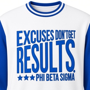 Sweat-shirt d'hiver blanc et bleu roi à col rond, motif « Excuses Don't Get Results » imprimé sur la poitrine, manches longues contrastantes, style grec, Phi Beta Sigma - Product Image 5