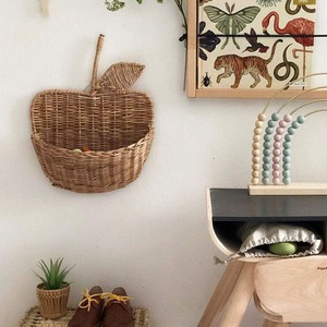 Cesta colgante de pared con forma de fruta para decoración de dormitorio de bebé, cestas de pared con forma de manzana tejidas de ratán natural - Product Image 6