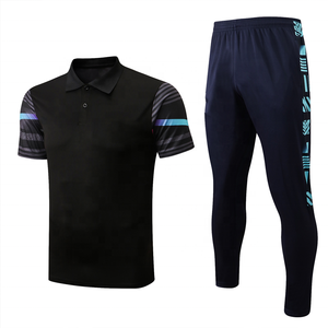 Ensemble polo homme color block et pantalon de survêtement marine, séchage rapide, respirant, tenue sportive d'été, coupe classique, polyester léger - Product Image 2