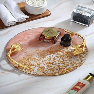 Rectangle Resin Wedding Floral Decorative <b>Tray</b> with Gold Plated Handles and <b>Black</b> Crystal Accents for Glam - Product Image 5