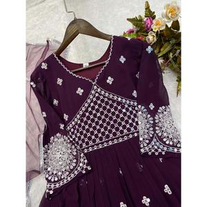 ชุดทำงานผ้าคอตตอนผ้าจอร์เจียประดับด้วยไวน์ dupatta - Product Image 3