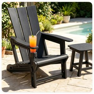 Sedia Adirondack Nera Impermeabile in HDPE con Portabicchieri, Capacità 330 LBS, Sedia Ergonomica da Patio per Uso Esterno - Product Image 3