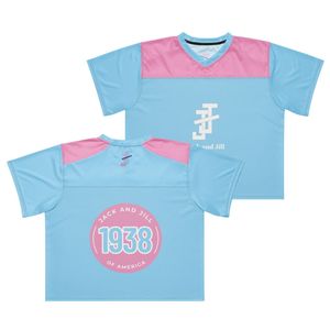 Maillot de football rose et bleu coupe ample en maille respirante à manches courtes – Tenue de sport pour supporter le jour du match - Product Image 1
