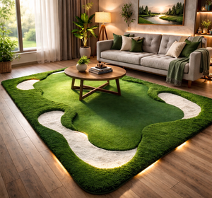 Tapis vert nature, tapis en forme de balle de golf, tapis en laine tufté à poils hauts et bas, tapis moderne pour salon, tapis en herbe sculptée - Product Image 4