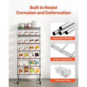 Étagère de rangement roulante à 7 niveaux avec 24 petits bacs, système d'étagères en fil d'acier, organisateur d'outils mobile sur roulettes pour garage, salle de classe, cuisine - Product Image 6