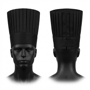 Casquette de chef professionnelle noire, en polyester et coton imperméable de qualité supérieure, 200 GSM, toque plissée haute, réglable à l'arrière, personnalisable pour restaurant et bar - Product Image 1