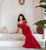 Robe de soirée sirène rouge de luxe tendance, longueur ras du sol, pour bal de promo et galas, design épaules dénudées, taille naturelle, soutien-gorge intégré, respirante
