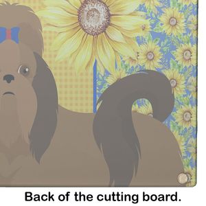 Tournesols d'été Rouge Shih Tzu Planche à découper décorative en verre trempé Planche de service de cuisine grande taille Plats et assiettes - Product Image 5