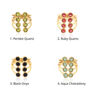 Trendy jewelry hydro quartz chalcedony onyx round cut gemstone <b>adjustable</b> <b>ring</b> solid brass 18k gold plated women's fashion <b>rings</b> - Product Image 1