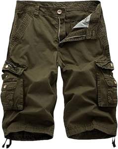 Shorts cargo décontractés respirants pour hommes, en coton épais 100 %, avec poches à rabat, couleur unie, taille haute, fermeture éclair, style sportswear jogger - Product Image 1