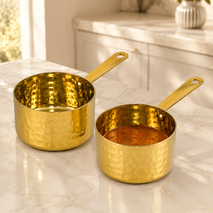 Gold Color Metal <b>Measuring</b> <b>Cups</b> Set of 2 Different Sizes Hammered <b>Baking</b> Cooking Kitchen Tools - Product Image 2