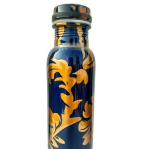 Bouteille d'eau en cuivre pur à motif de feuilles, bouchon anti-fuite, pour fitness, gym, yoga, sport, eau minérale saine, récipient à boisson en métal - Product Image 1