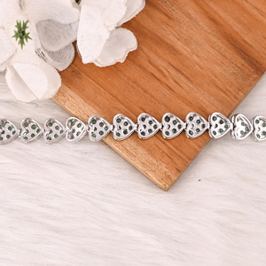 Emerald & CZ Gemstone 925 Sterling Silver Heart Design <b>Bracelet</b> Handmade Fine Jewelry for Unisex - Product Image 4