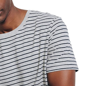 Striped Mens Tee Grey Black Horizontal Pattern Crew Neck Short Sleeve Cotton Casual Wholesale Top - Product Image 3