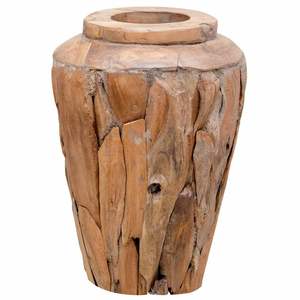 Vase décoratif en teck massif 15,7x23,6 pouces, bambou naturel et vase en bois - Product Image 2