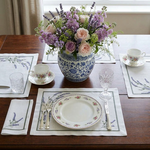 Custom Classic Washable Reuse Embroidery Lavender <b>Placemats</b> Napkins Sets 100% Cotton Line Border Mats Home Wedding Events - Product Image 2