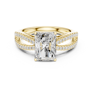 Bague de fiançailles en or jaune avec diamant de laboratoire taille émeraude et pavé, bijoux de mariage pour femme - Product Image 1
