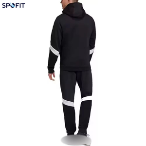 Conjunto Deportivo SPOFIT para Hombre, con Capucha, Negro, con Cierre Completo, para Correr, con Rayas Blancas, Transpirable, de Poliéster, para Otoño - Product Image 2