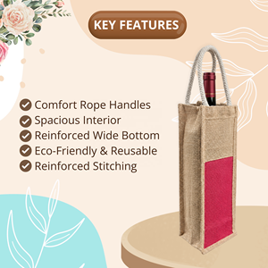 Sac fourre-tout en jute imprimé sur mesure pour bouteille de vin avec poignée en corde de coton, emballage cadeau réutilisable et écologique pour la promotion - Product Image 3