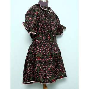 Vestido corto estilo mini para mujer, 100% algodón, informal, con mangas acampanadas, cuello redondo, estampado floral, ecológico, cintura natural - Product Image 5