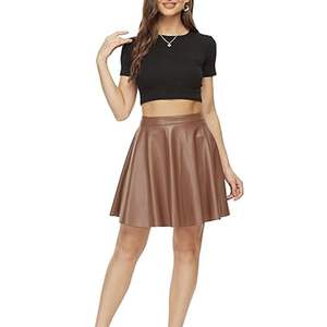 Autumn Real Lamb <b>Leather</b> Casual <b>Mini</b> Pleated <b>Skirt</b> for Women <b>Red</b> Denim Breathable Regular Waistline - Product Image 6