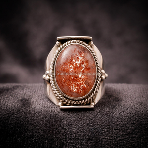 925 Sterling <b>Silver</b> Classic Wedding Engagement Party <b>Ring</b> with Natural Sun Stone Gemstone - Product Image 1