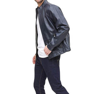 Men's Black PU Leather Moto <b>Jacket</b> Stand Collar Zipper Closure <b>Slim</b> <b>Fit</b> Regular Length Solid Color Autumn Wear - Product Image 2