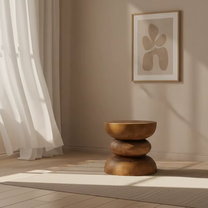 Tabouret scandinave en bois massif de teck, finition naturelle, pour salon, hôtel, parc et espaces commerciaux - Product Image 3