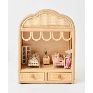 Delight your little one with this beautiful tabletop rattan kids toy dollhouse display case complete with two pull-out drawers. - Product Image 5
