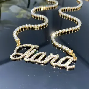 Luxury Silver Plated 925 Silver Hiphop Charm Letter Pendant Necklace Brilliant Cut Stones Channel Set Unisex Party Everyday Wear - Product Image 1