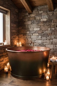 Bañera Independiente de Cobre Martillado Ecológica, Bañera de Cobre Sólido con Tapa, Baño de Lujo, Spa, Hotel, Resort, Regal - Product Image 4