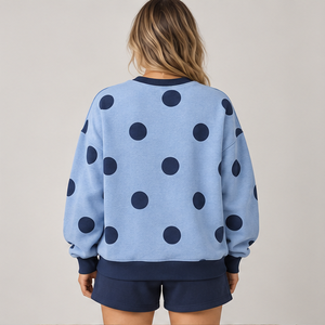 Conjunto Deportivo Casual Personalizado de 2 Piezas para Mujer, Camiseta de Cuello Redondo con Puntos Grandes Azul Claro y Pantalones Cortos - Product Image 2