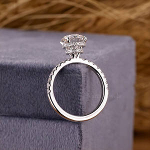 Anillo de compromiso de oro sólido blanco de 10K, Diamante cultivado en laboratorio de corte redondo con juego de pavé, anillo de promesa de boda de moda para mujer, Halo Doble - Product Image 5