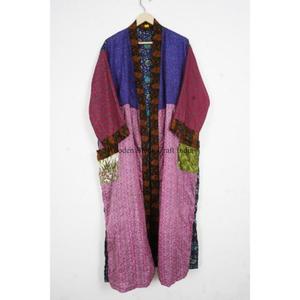 Garden Silk Long <b>Kimono</b> Robe Floral Silk Sari <b>Kimono</b> Vintage Sari Robe Soft <b>Beach</b> Party Gown Indian Handmade Silk <b>Kimono</b> - Product Image 3