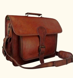 Classic <b>Men's</b> Genuine Cow <b>Leather</b> Briefcase With Buckle Closure And Adjustable Strap For Business Use - Product Image 1