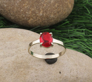 Bague Solitaire en Argent Sterling 925 avec Rubis et Quartz pour Femme, Sertissage Classique à Lunette, Bijoux Fins, Vente en Gros - Product Image 3