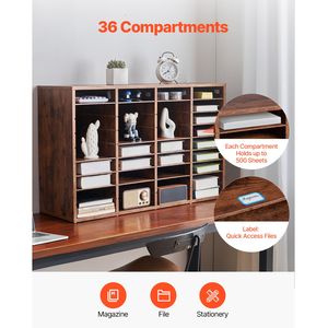 36 Compartment Literature <b>Organizer</b> with Removable Shelves Particle Board Office Mailbox Sorter for Home Office Use <b>File</b> Trays - Product Image 4