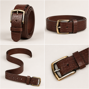 Cinturón de Cuero con Textura de Cocodrilo para Hombre con Hebilla de Latón Antiguo, Cinturón Duradero y Moderno para Uso Diario - Product Image 3