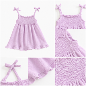 Vestido con Tirantes Fruncidos para Bebés Niñas |   Vestido de Verano de Punto Texturizado sin Mangas - Product Image 3