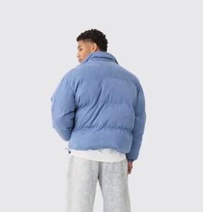 Men's <b>Light</b> Blue <b>Puffer</b> <b>Jacket</b> Stand Collar Zipper Closure Windproof Casual Winter Outerwear Polyester Wadding Regular Fit - Product Image 4